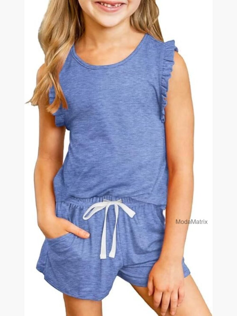 Girls Summer Outfit Sleeveless Top and Shorts Set Pockets 4-13 Years